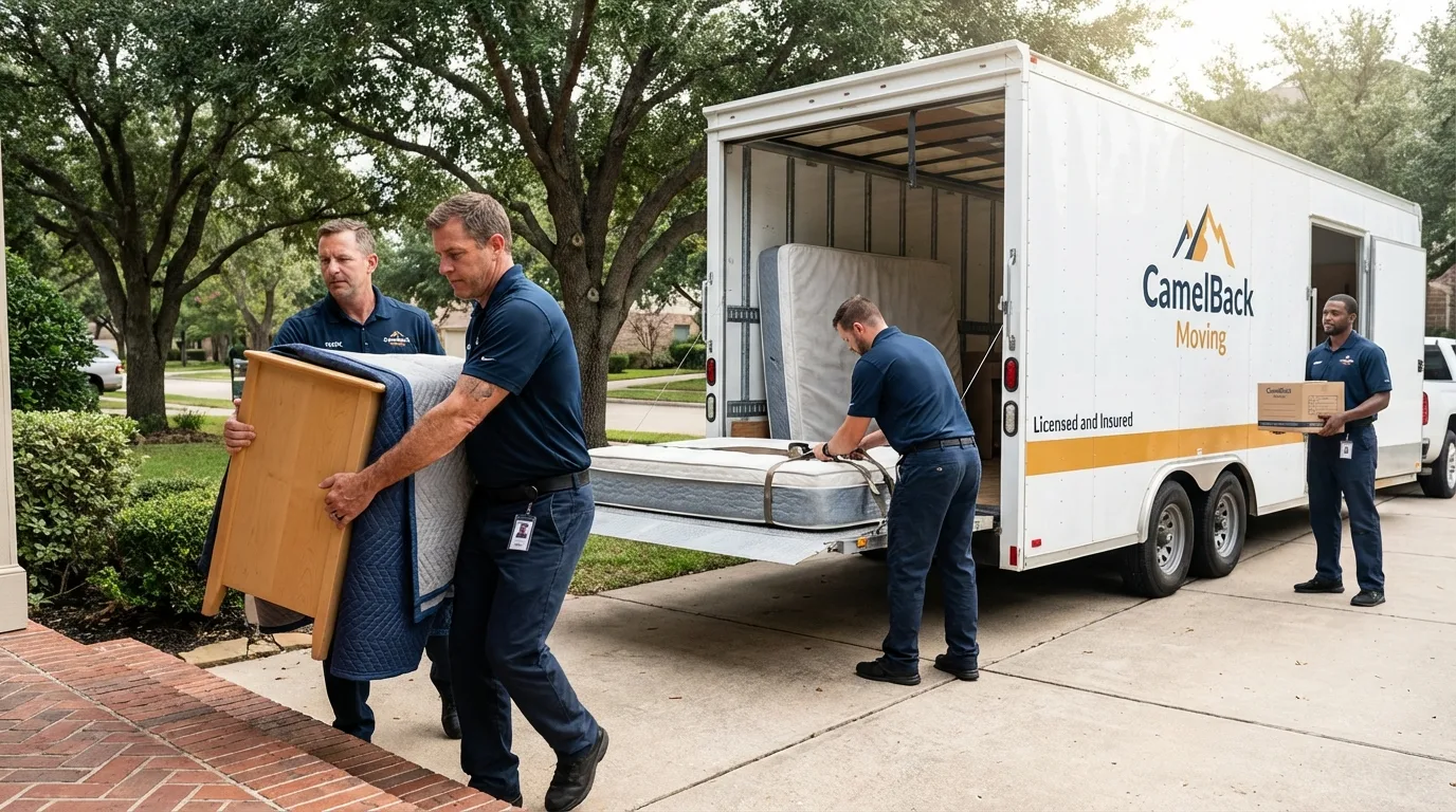 Crew loading residential truck for cross-state move from Prudenville, MI