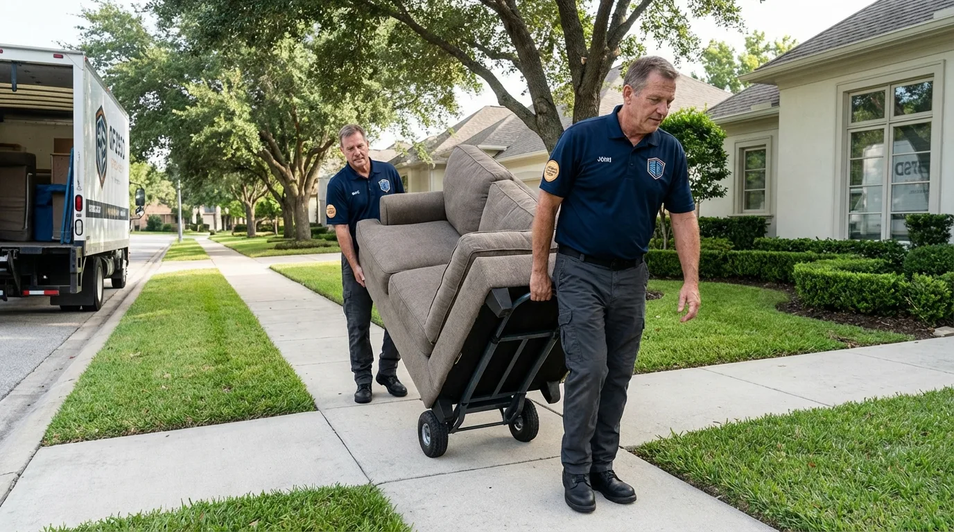 Local residential moving crew loading furniture in Prudenville, MI