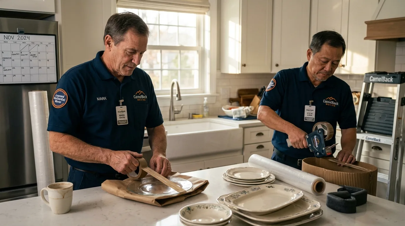 Professional crew packing kitchen dishware in Prudenville, MI